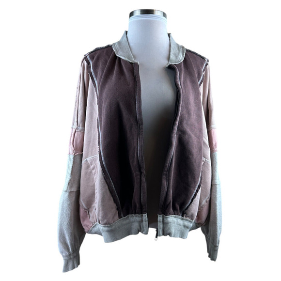 We The Free People Starburst Bomber Sweatshirt Full Zip Dolman Oversized XL - Picture 4 of 16